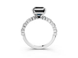 White gold Fancy Black Asscher Cut Diamond Side Stone Solitaire Ring with Round  and Four-Prong Setting_15