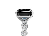 White gold Fancy Black Asscher Cut Diamond Side Stone Solitaire Ring with Round  and Four-Prong Setting_17