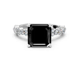 White gold Fancy Black Asscher Cut Diamond Side Stone Solitaire Ring with Round  and Four-Prong Setting_60