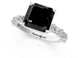 White gold Fancy Black Asscher Cut Diamond Side Stone Solitaire Ring with Round  and Four-Prong Setting_61
