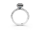 White gold Fancy Black Asscher Cut Diamond Side Stone Solitaire Ring with Round  and Four-Prong Setting_63