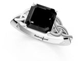 White gold Fancy Black Asscher Cut Diamond Solitaire Engagement Ring with Celtic Knot Band and Four-Prong Setting_1