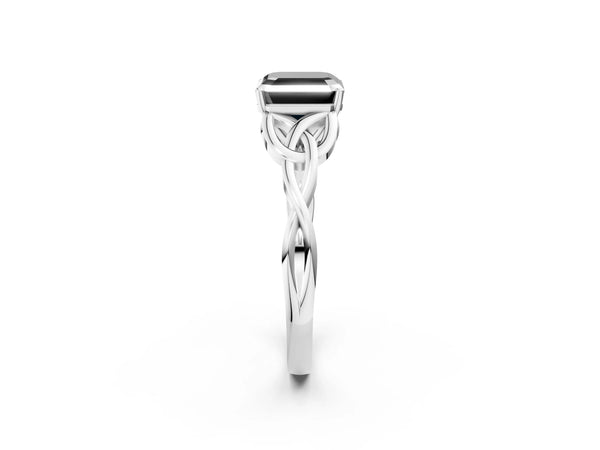 White Gold Asscher Cut Celtic Knot Solitaire Engagement Ring Setting for Black Center