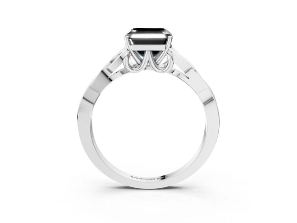 White Gold Asscher Cut Celtic Knot Solitaire Engagement Ring Setting for Black Center