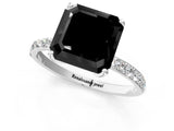 White gold Fancy Black Asscher Cut Diamond Solitaire Engagement Ring with Pavé Band and Prong Setting_1