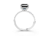 White gold Fancy Black Asscher Cut Diamond Solitaire Engagement Ring with Pavé Band and Prong Setting_3