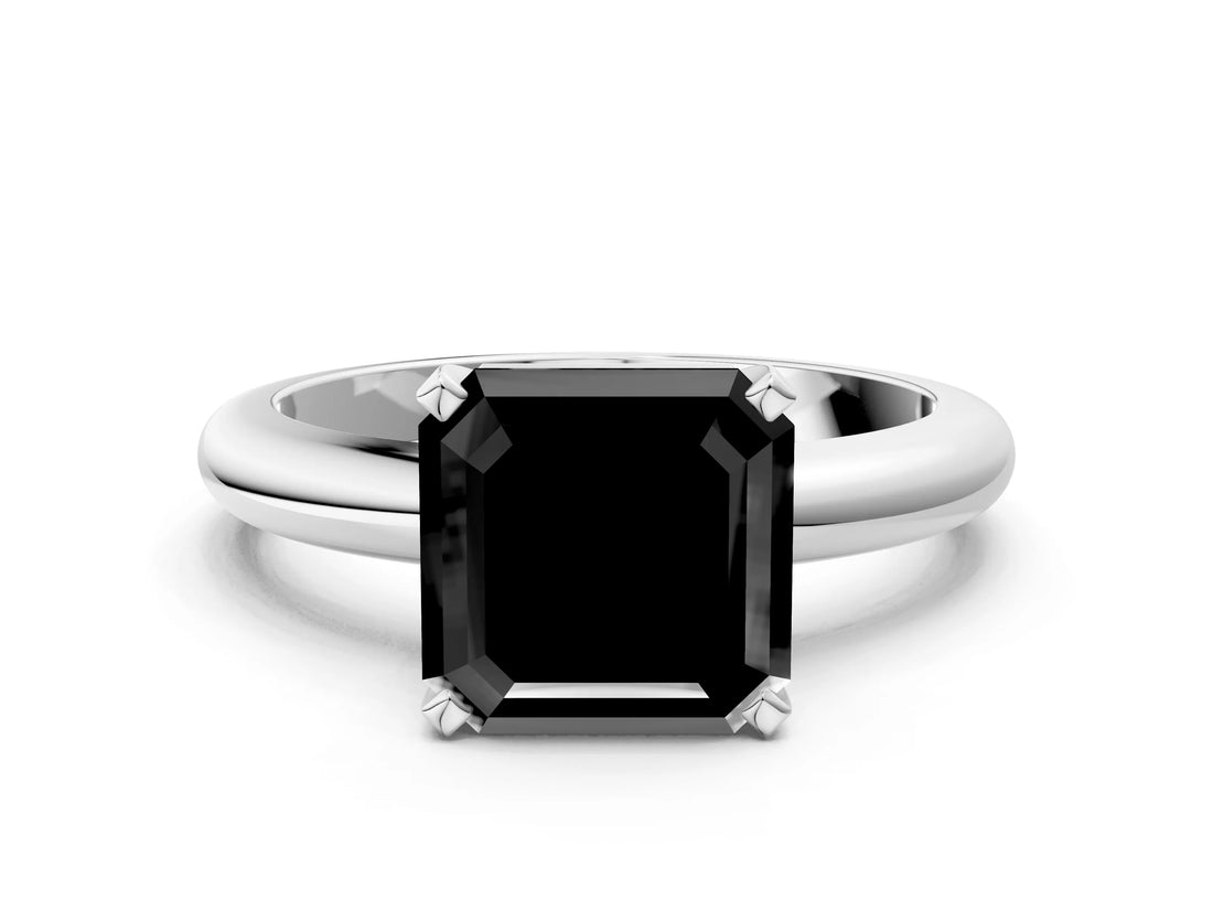 White gold Fancy Black Asscher Cut Diamond Solitaire Engagement Ring with Round Band and Four-Prong Setting_96