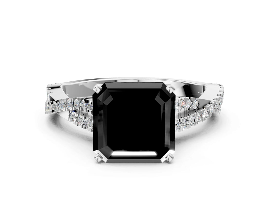 White gold Fancy Black Asscher Cut Diamond Solitaire Engagement Ring with Twisted Pavé Band and Four-Prong Setting_60