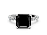 White gold Fancy Black Asscher Cut Diamond Solitaire Pavé Band with Four-Prong Setting