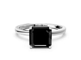 White gold Fancy Black Asscher Cut Diamond Solitaire Ring with Classic Band and Four-Prong Setting