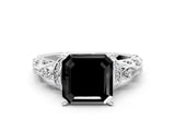 White gold Fancy Black Asscher Cut Diamond Solitaire Ring with Filigree Band and Four-Prong Setting_12