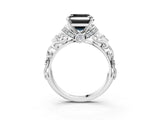 White gold Fancy Black Asscher Cut Diamond Solitaire Ring with Filigree Band and Four-Prong Setting_15