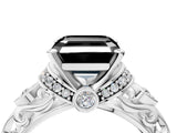 White gold Fancy Black Asscher Cut Diamond Solitaire Ring with Filigree Band and Four-Prong Setting_16