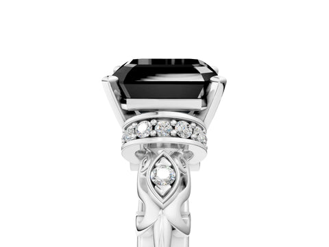 White gold Fancy Black Asscher Cut Diamond Solitaire Ring with Filigree Band and Four-Prong Setting_17