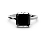 White gold Fancy Black Asscher Cut Diamond Solitaire Ring with Flower Prong Setting and Classic Band_24