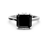White gold Fancy Black Asscher Cut Diamond Solitaire Ring with Flower Prong Setting and Classic Band_30
