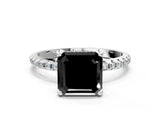White gold Fancy Black Asscher Cut Diamond Solitaire Ring with Four-Prong Setting and Pavé Band_3