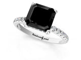 White gold Fancy Black Asscher Cut Diamond Solitaire Ring with Four-Prong Setting and Pavé Band_4