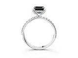 White gold Fancy Black Asscher Cut Diamond Solitaire Ring with Four-Prong Setting and Pavé Band_6
