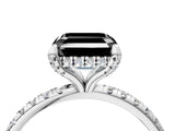 White gold Fancy Black Asscher Cut Diamond Solitaire Ring with Four-Prong Setting and Pavé Band_7