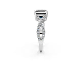White gold Fancy Black Asscher Cut Diamond Solitaire Ring with Four-Prong Setting and Twisted Pavé Band_2