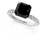 White gold Fancy Black Asscher Cut Diamond Solitaire Ring with Pavé Accents and Four-Prong Setting_1