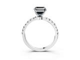 White gold Fancy Black Asscher Cut Diamond Solitaire Ring with Pavé Accents and Four-Prong Setting_3