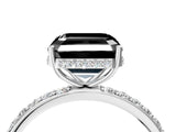 White gold Fancy Black Asscher Cut Diamond Solitaire Ring with Pavé Band and Hidden Halo_28