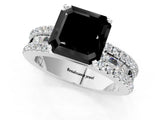 White gold Fancy Black Asscher Cut Diamond Solitaire Ring with Pavé and Channel Set Band_1