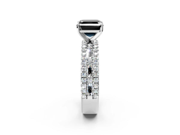 White Gold Asscher Cut Pave and Baguette Engagement Ring Setting for Black Center