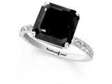 White gold Fancy Black Asscher Cut Diamond Solitaire Ring with Pave Band and Four Prong Setting_25