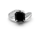 White gold Fancy Black Asscher Cut Diamond Solitaire Ring with Prong Setting and Twisted Pavé Band_12