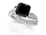 White gold Fancy Black Asscher Cut Diamond Solitaire Ring with Prong Setting and Twisted Pavé Band_13