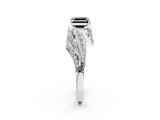 White gold Fancy Black Asscher Cut Diamond Solitaire Ring with Prong Setting and Twisted Pavé Band_14