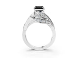 White gold Fancy Black Asscher Cut Diamond Solitaire Ring with Prong Setting and Twisted Pavé Band_15