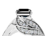 White gold Fancy Black Asscher Cut Diamond Solitaire Ring with Prong Setting and Twisted Pavé Band_16