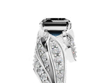 White gold Fancy Black Asscher Cut Diamond Solitaire Ring with Prong Setting and Twisted Pavé Band_17