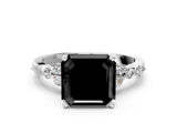 White gold Fancy Black Asscher Cut Diamond Solitaire Ring with Side Stones and Four-Prong Setting_60