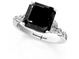 White gold Fancy Black Asscher Cut Diamond Solitaire Ring with Side Stones and Four-Prong Setting_61