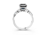 White gold Fancy Black Asscher Cut Diamond Solitaire Ring with Side Stones and Four-Prong Setting_63