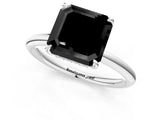 White gold Fancy Black Asscher Cut Diamond Solitaire Ring with Thin Band and Four-Prong Setting_1