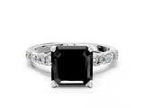 White gold Fancy Black Asscher Cut Diamond Solitaire with Side Baguettes and Channel Set Band_12