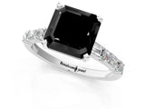 White gold Fancy Black Asscher Cut Diamond Solitaire with Side Baguettes and Channel Set Band_13