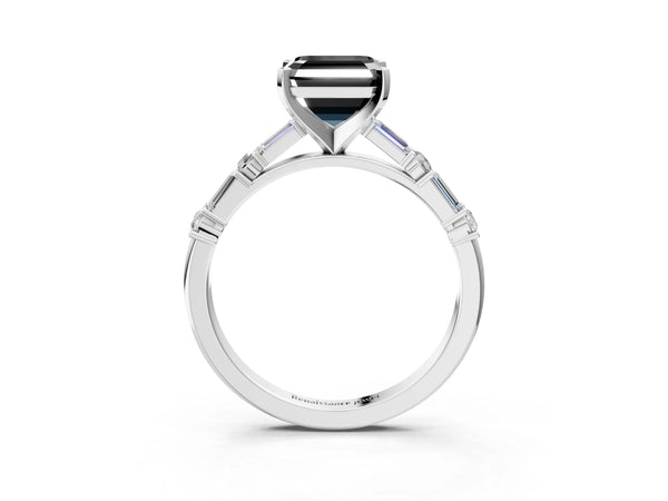 Platinum Asscher Cut Engagement Ring Setting for Black Center with Baguette Sides and Mixed Accents