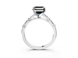 White gold Fancy Black Asscher Cut Diamond Solitaire with Side Baguettes and Channel Set Band_15