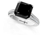 White gold Fancy Black Asscher Cut Diamond Split Shank Engagement Ring with Pavé Band_1