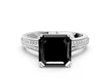 White gold Fancy Black Asscher Cut Diamond Split Shank Engagement Ring with Pavé Band