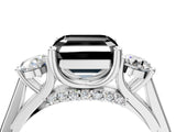 White gold Fancy Black Asscher Cut Diamond Three-Stone Engagement Ring with Prong Setting and Pavé Band_4