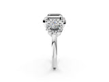 White gold Fancy Black Asscher Cut Diamond Three-Stone Halo Ring with Prong Setting and Pavé Accents_2