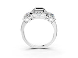 White gold Fancy Black Asscher Cut Diamond Three-Stone Halo Ring with Prong Setting and Pavé Accents_3